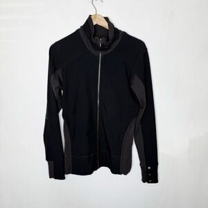 Nau Black Brown Merino Wool Blend Full Zip Front Jacket Women's Large
